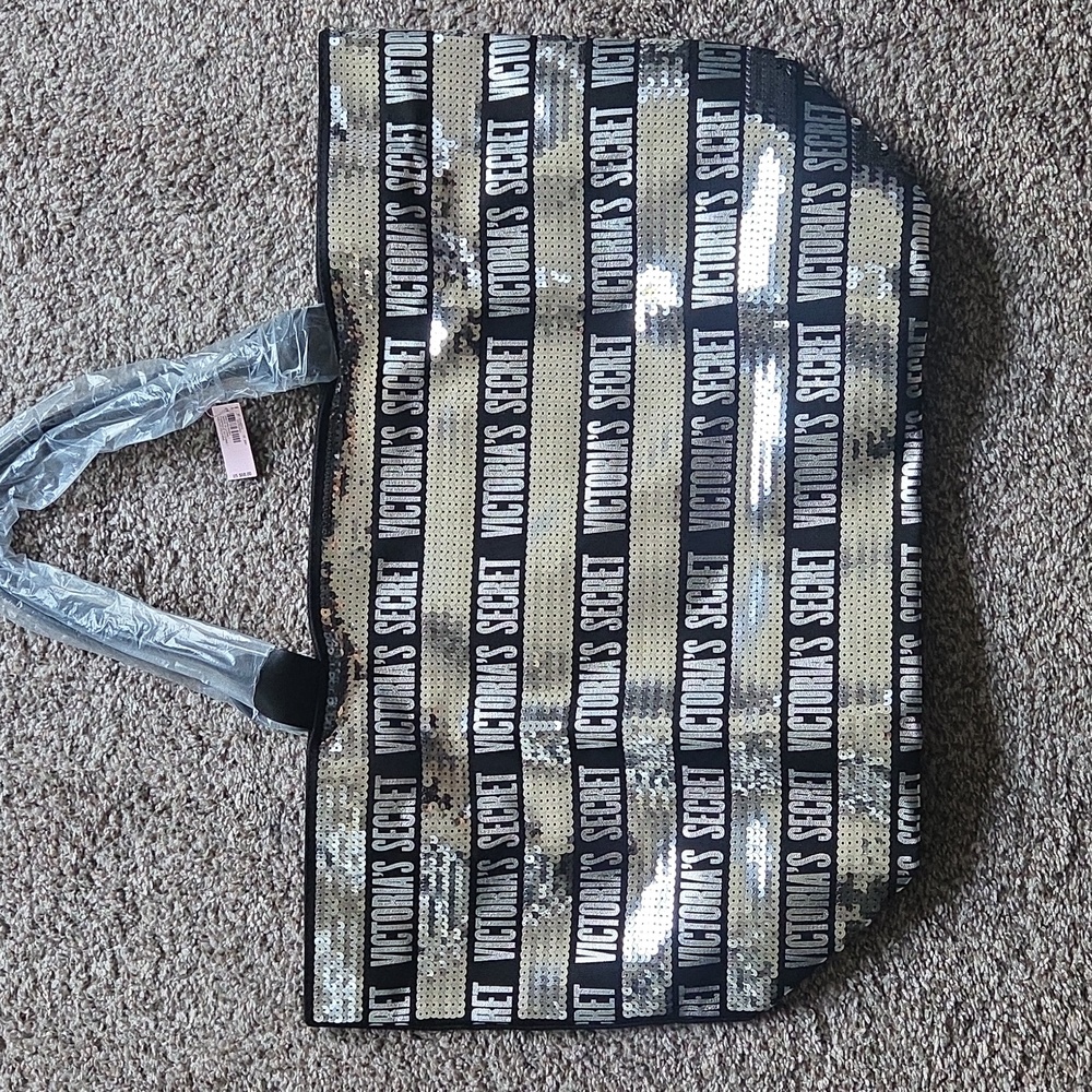 Victoria's Secret Sequin Black and Silver Tote NEW